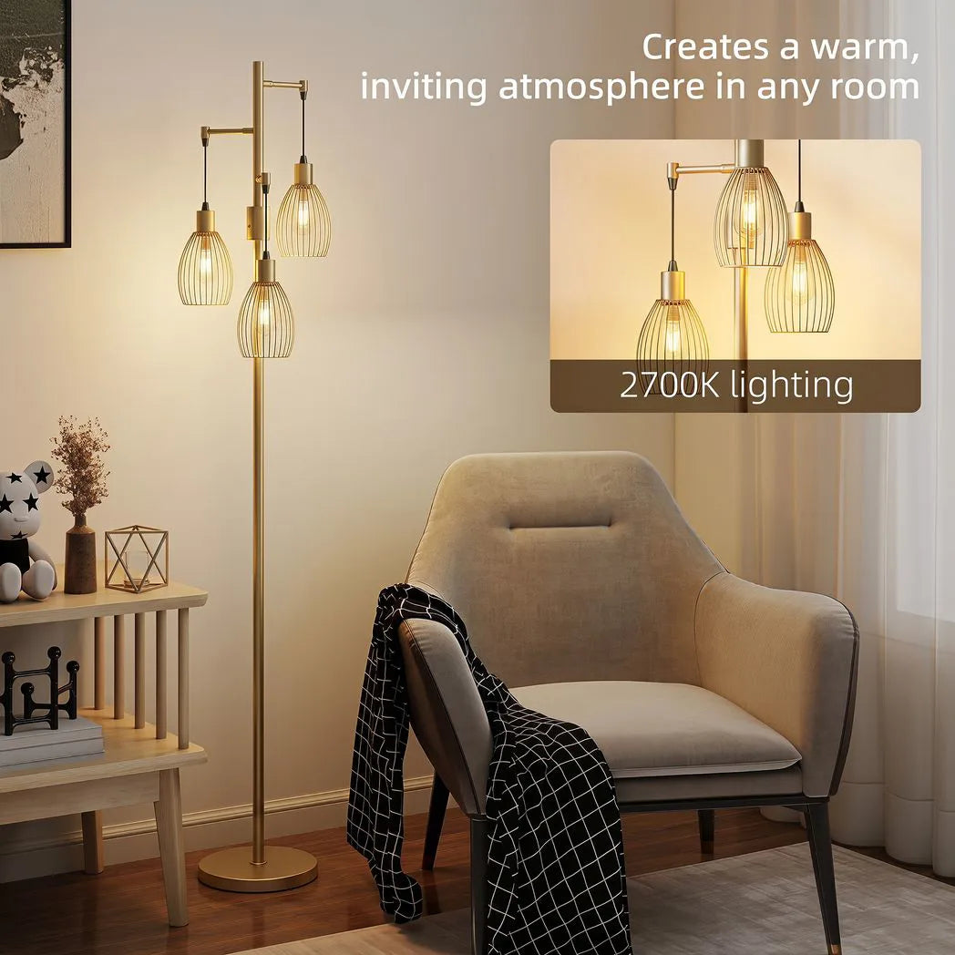 HOMCOM 170cm Dimmable 3-Light Cage Floor Lamp