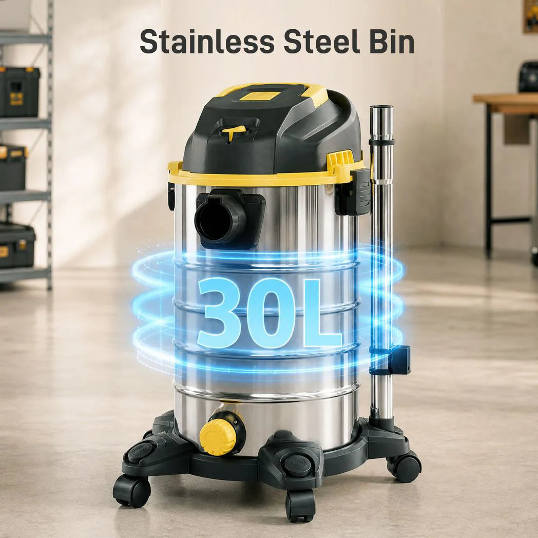 HOMCOM 1400W Wet and Dry Vacuum Cleaner with Blower Mode, 30L Stainless Steel Tank, 5-Layer Filter – Yellow
