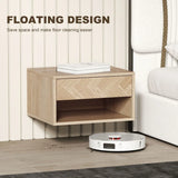 HOMCOM Set of 2 Floating Bedside Tables with Drawer and Open Shelf – Natural Wood Finish