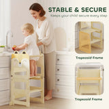 AIYAPLAY 3-in-1 Toddler Step Stool with Chalkboard – Fox-Shaped Standing Tower for Kitchen Counter, Natural