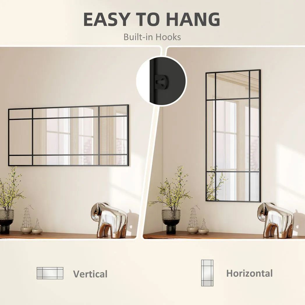 HOMCOM Decorative Grid Wall Mirror, with Back Hooks – Black