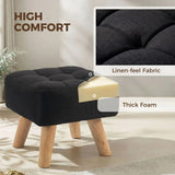 HOMCOM Linen-Look Square Padded Footstool with Wooden Legs – Leg Rest and Vanity Stool, Black