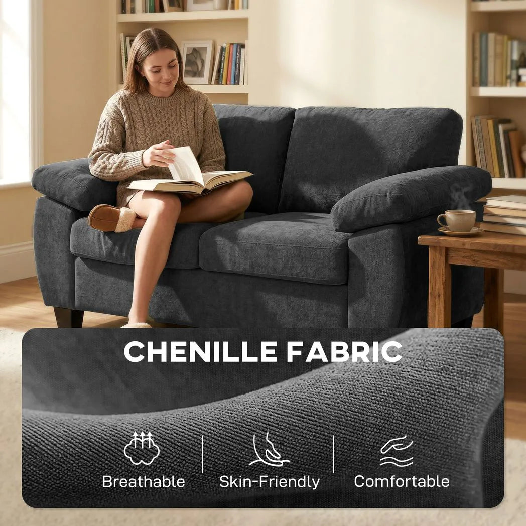 HOMCOM 2 Seater Sofa with Spring Cushion Seat, 156cm Chenille Loveseat – Compact Couch, Dark Grey
