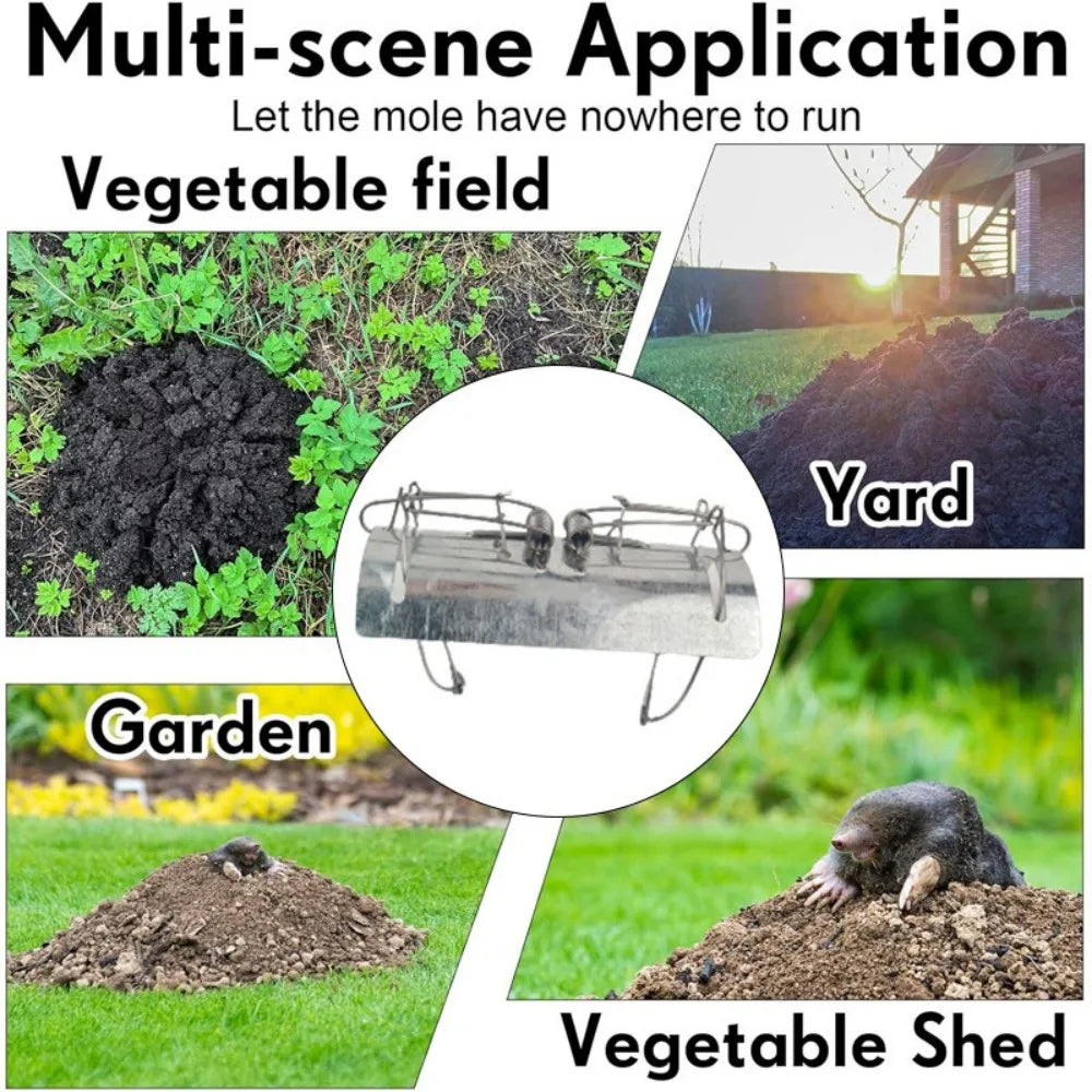 Heavy Duty Metal Tunnel Mole Traps, Set of 5 – Dual Entry Reusable Garden Mole Control, Silver