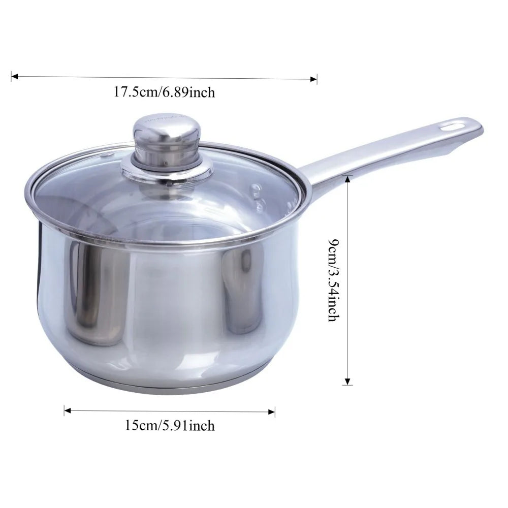Stainless Steel 3 Piece Cookware Set with Milk Pan, Stockpot, Frying Pan and Glass Lids – Steel Handles