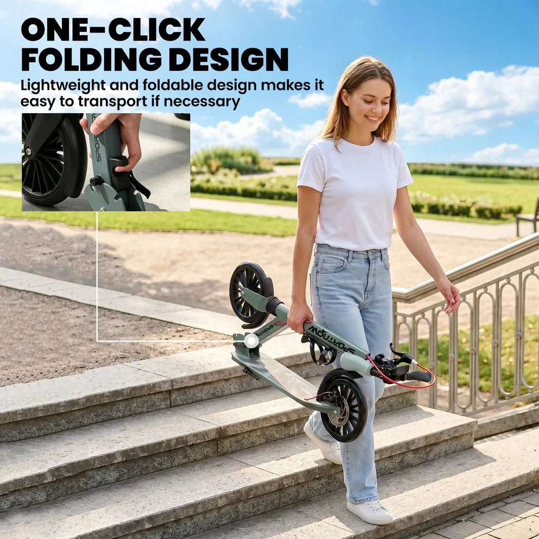 SPORTNOW Foldable Adult Kick Scooter with Adjustable Handlebar & 200mm Big Wheels – One-Click Folding, Silver
