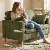 HOMCOM 2 Seater Sofa, 140 cm Corduroy Loveseat with Pocket Springs, Metal Legs and 2 Pillows – Dark Green