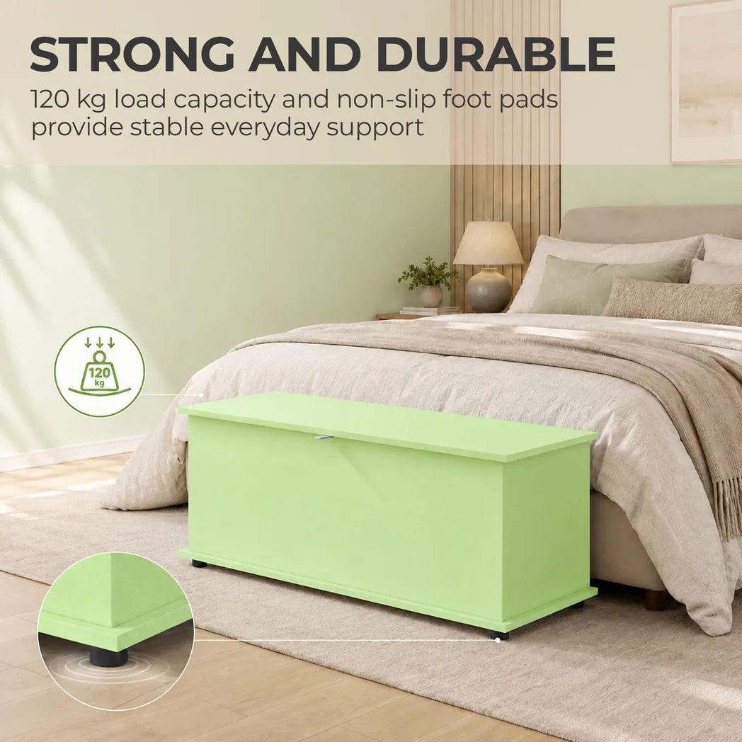 HOMCOM 114L Storage Chest Bench with Safety Hinge and Non-Slip Feet – Bedroom Blanket Box and Hallway Trunk, Green