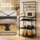 HOMCOM Freestanding Industrial Shelving Unit with 6 Hooks and Wine Rack – Living Room, Home Office Storage, Black