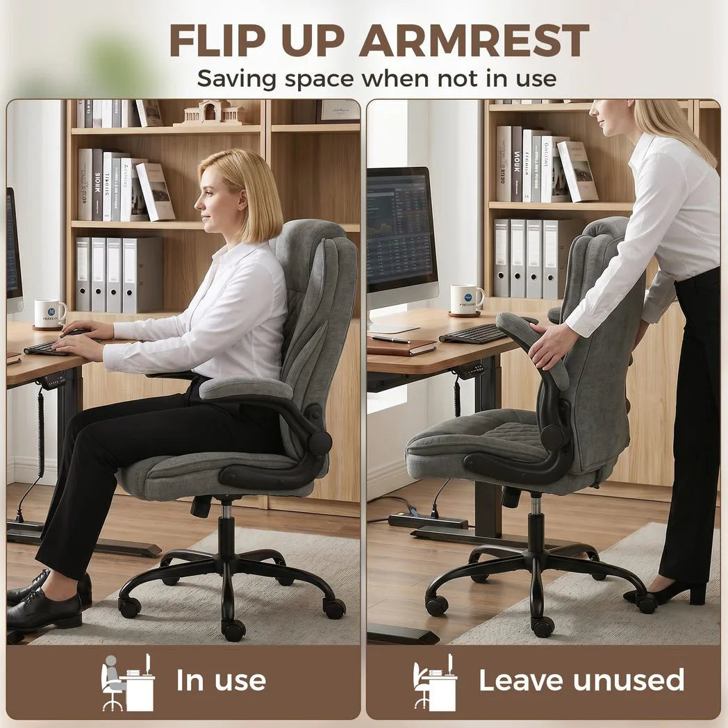 HOMCOM Ergonomic Office Chair with Flip-up Armrests & Pocket Springs – Swivel Rocking Desk Chair, Dark Grey
