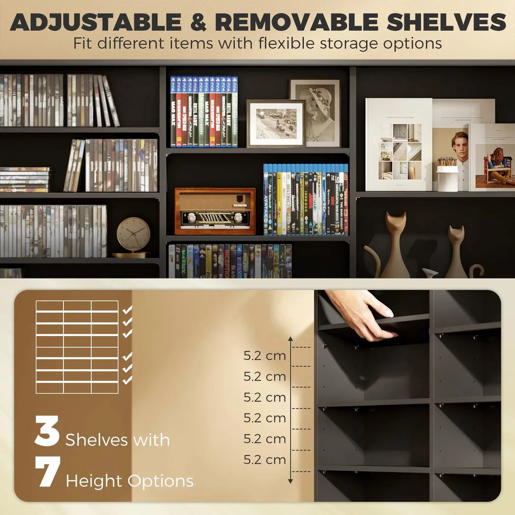 HOMCOM Media Storage Tower for 1032 CDs or 594 DVDs with 18 Adjustable Shelves – Blu-ray Display Shelf, Black