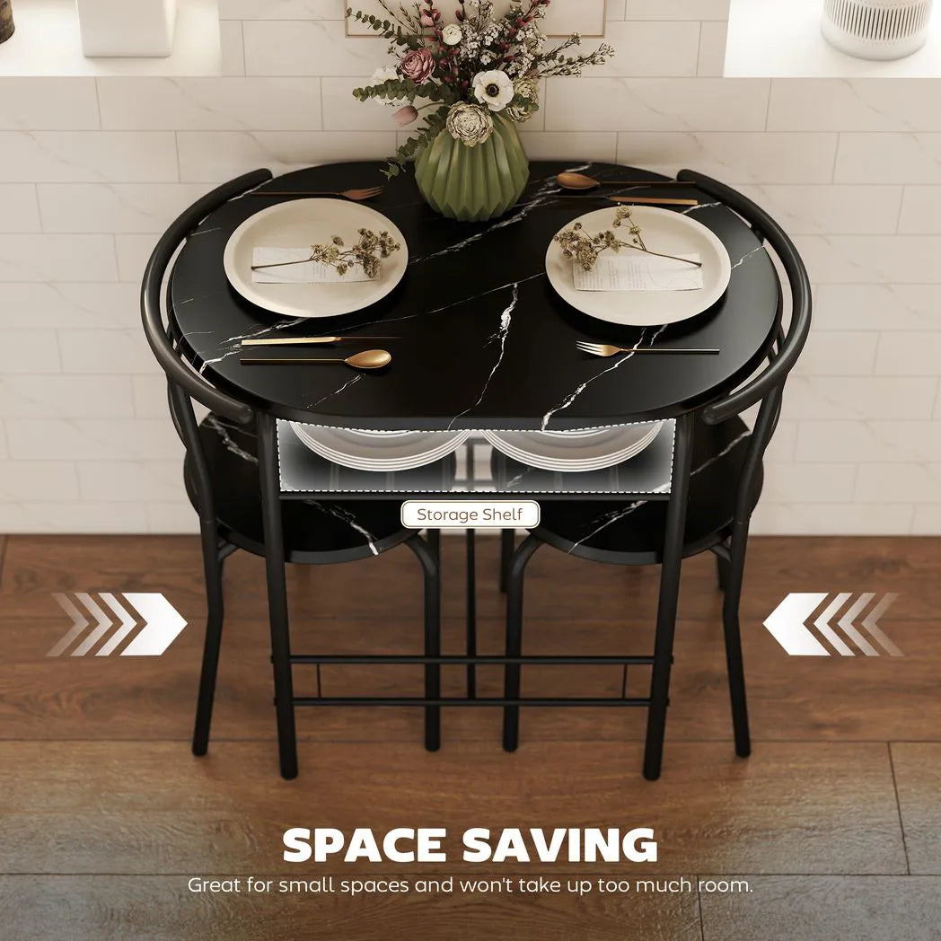HOMCOM Three-Piece Compact Dining Set with Table and 2 Chairs – Space-Saving Kitchen Breakfast Bar Set, Black