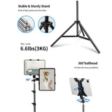 2m Adjustable Tablet & Phone Floor Tripod Stand with Ball Head and Clips – Foldable Stand for Devices 4–10.6"