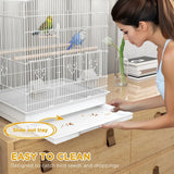 PawHut Large Metal Bird Cage with Perches, Food Bowls & Swing – For Budgies, Finches & Parakeets, White