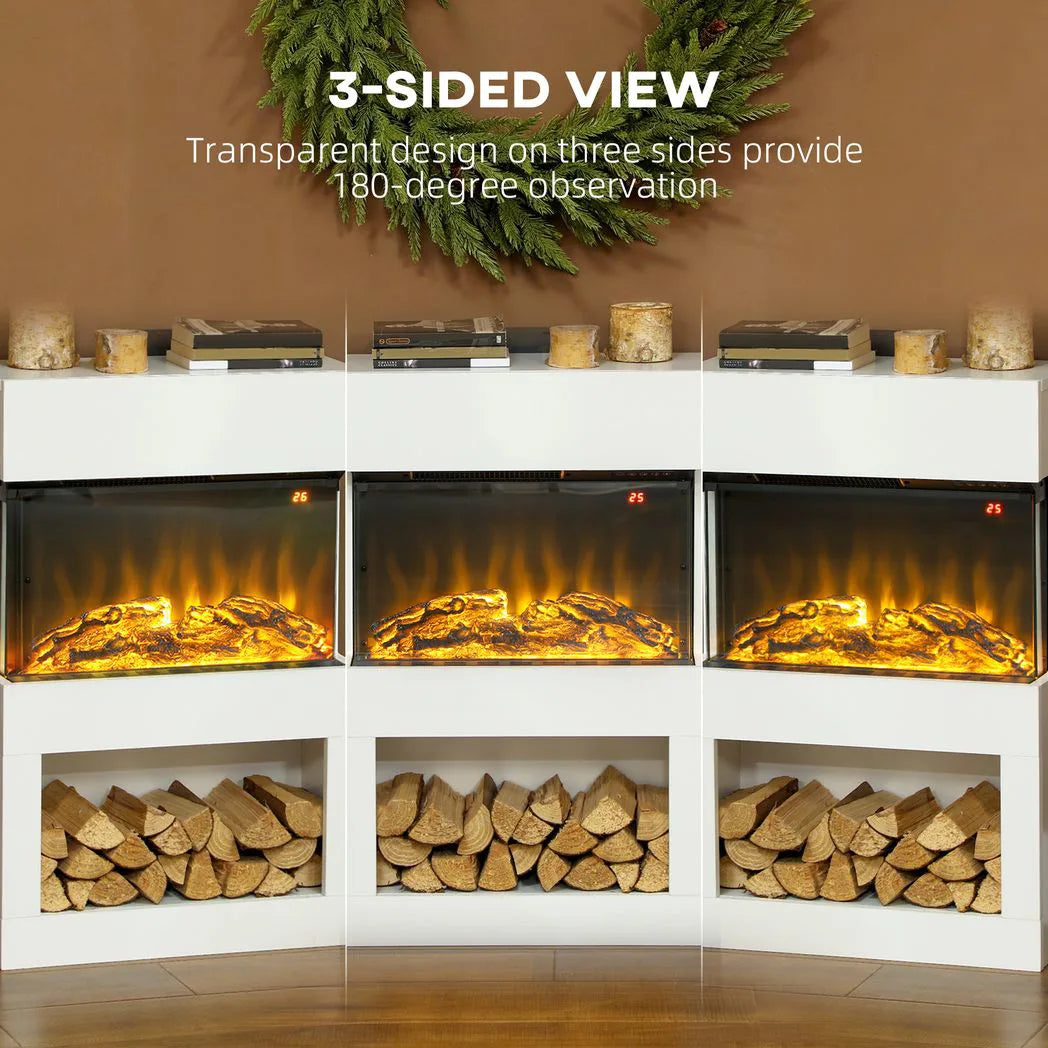 HOMCOM 19" Electric Fireplace with Mantel, 3D Flame Effect, Remote and Timer – 1000W/2000W, White