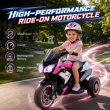 HOMCOM Kids Electric Motorcycle, 6V Three-Wheel Ride-On with LED Headlight, Music & Horn – Ages 3-5, Pink