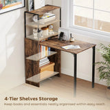 HOMCOM Folding Shelf and Work Table with 4-Tier Shelving and Steel Frame – Space-Saving Home Office Desk