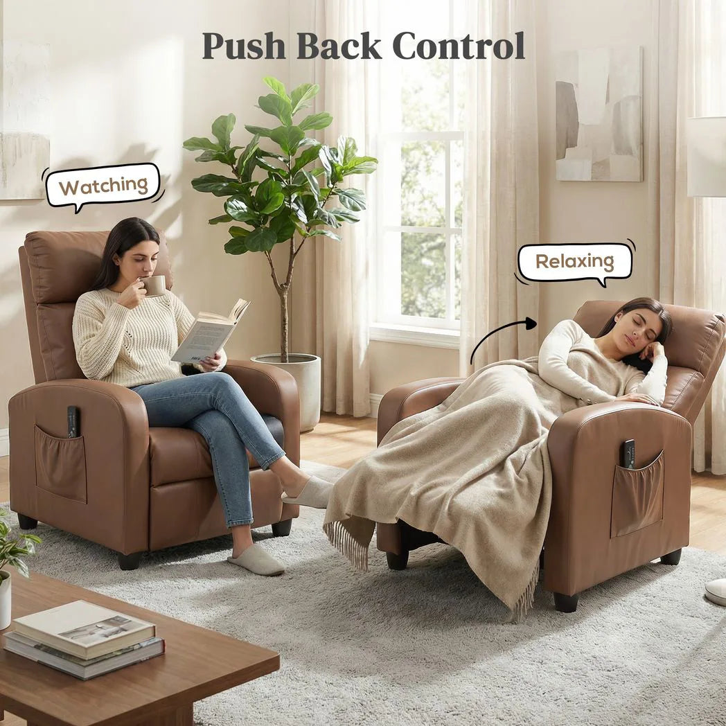 HOMCOM Massage Recliner Armchair in Faux Leather with Adjustable Leg Rest and Side Pocket – Dark Brown