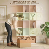HOMCOM 5-Tier S-Shaped Bookcase with 15 Compartments – Slim Geometric Display Shelf, White Wood Effect