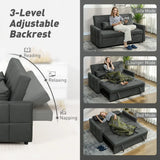 HOMCOM Three-Way Two-Seater Sofa Bed with Click-Clack Reclining Back – Pull-Out Guest Bed, Charcoal Grey