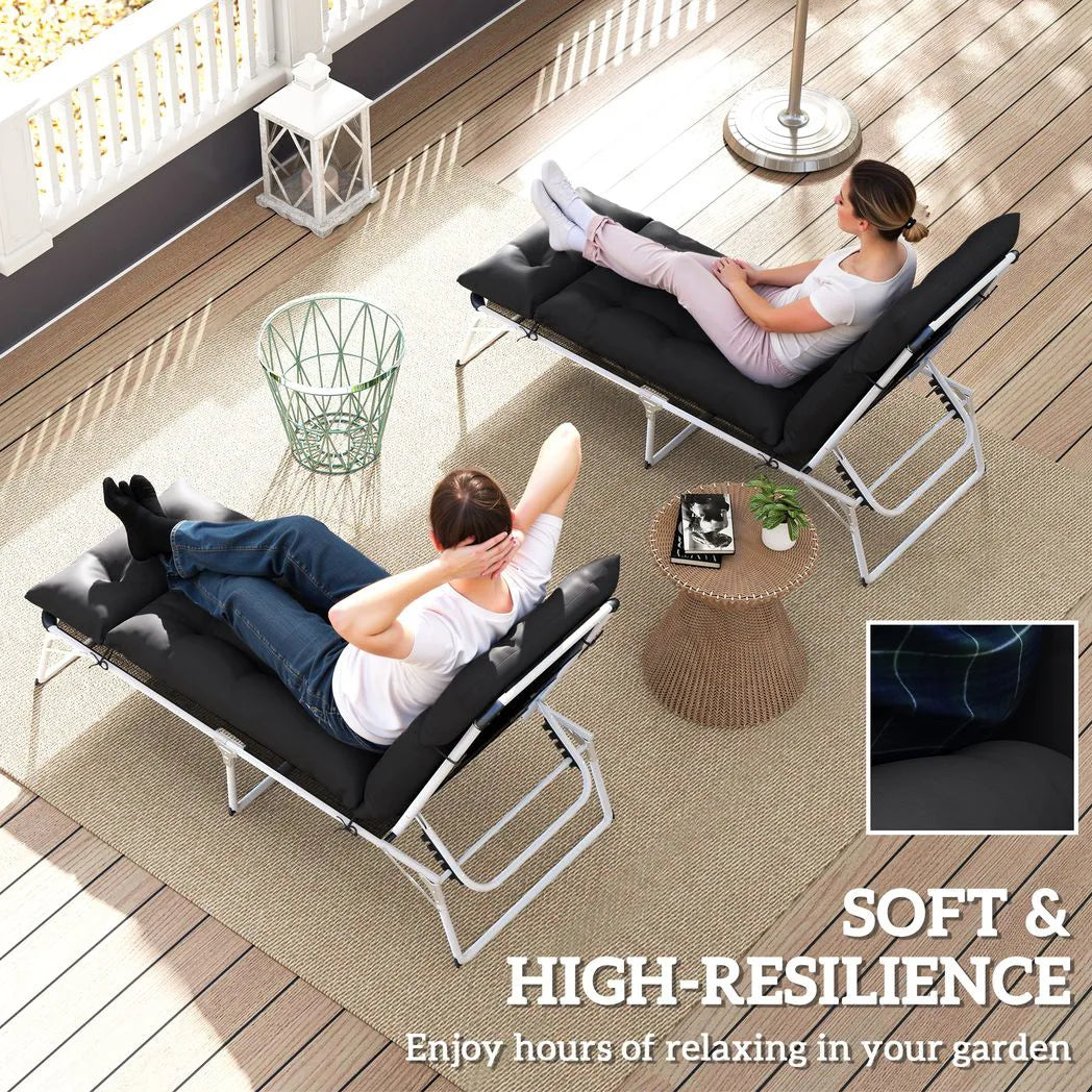 Outsunny Set of 2 Sun Lounger Cushions with Button Tufting and Ties, 190 x 56 cm, Black