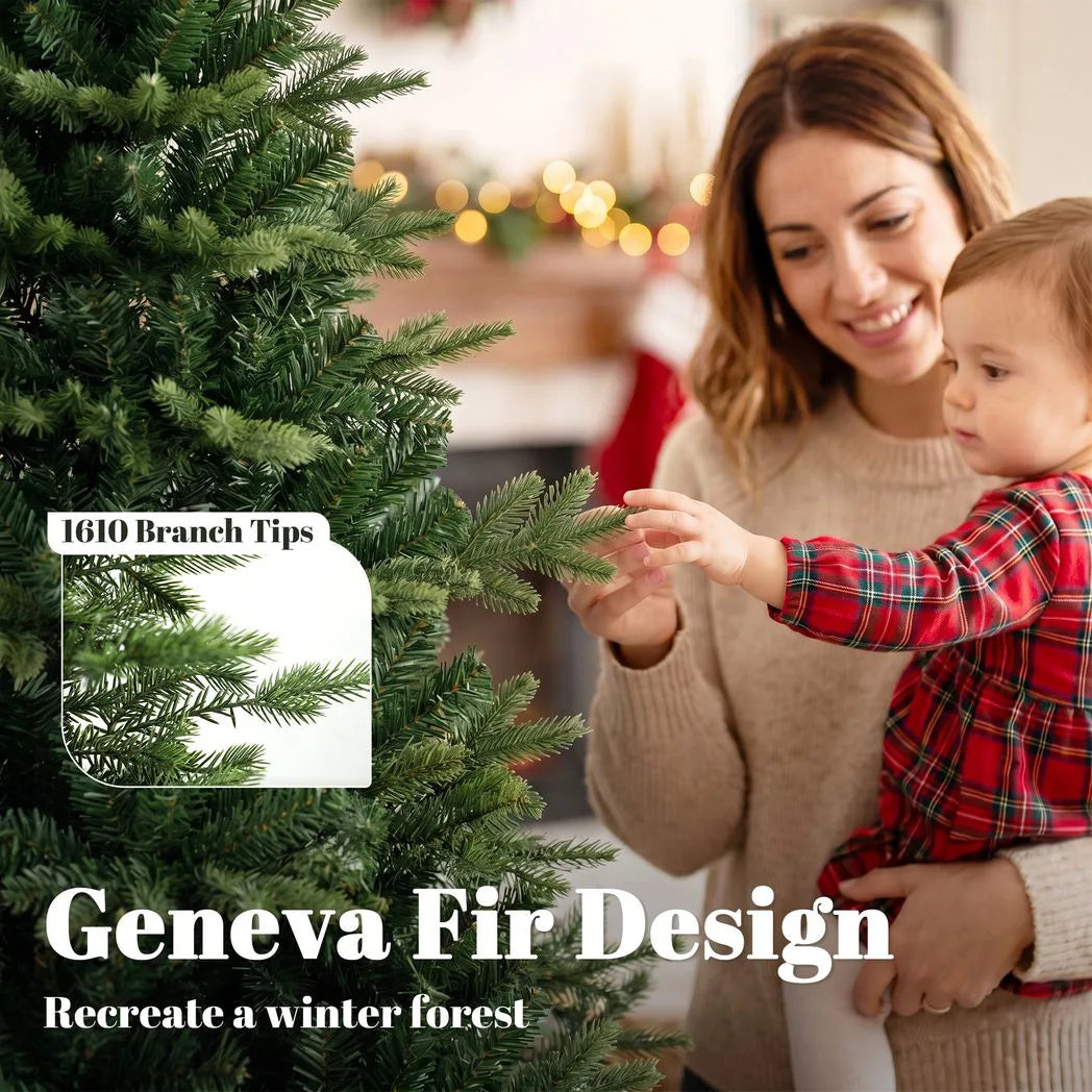 HOMCOM Geneva Fir 6ft Artificial Christmas Tree – Hinged, 1610 Branch Tips, Flame Retardant, Foldable Steel Stand, Green