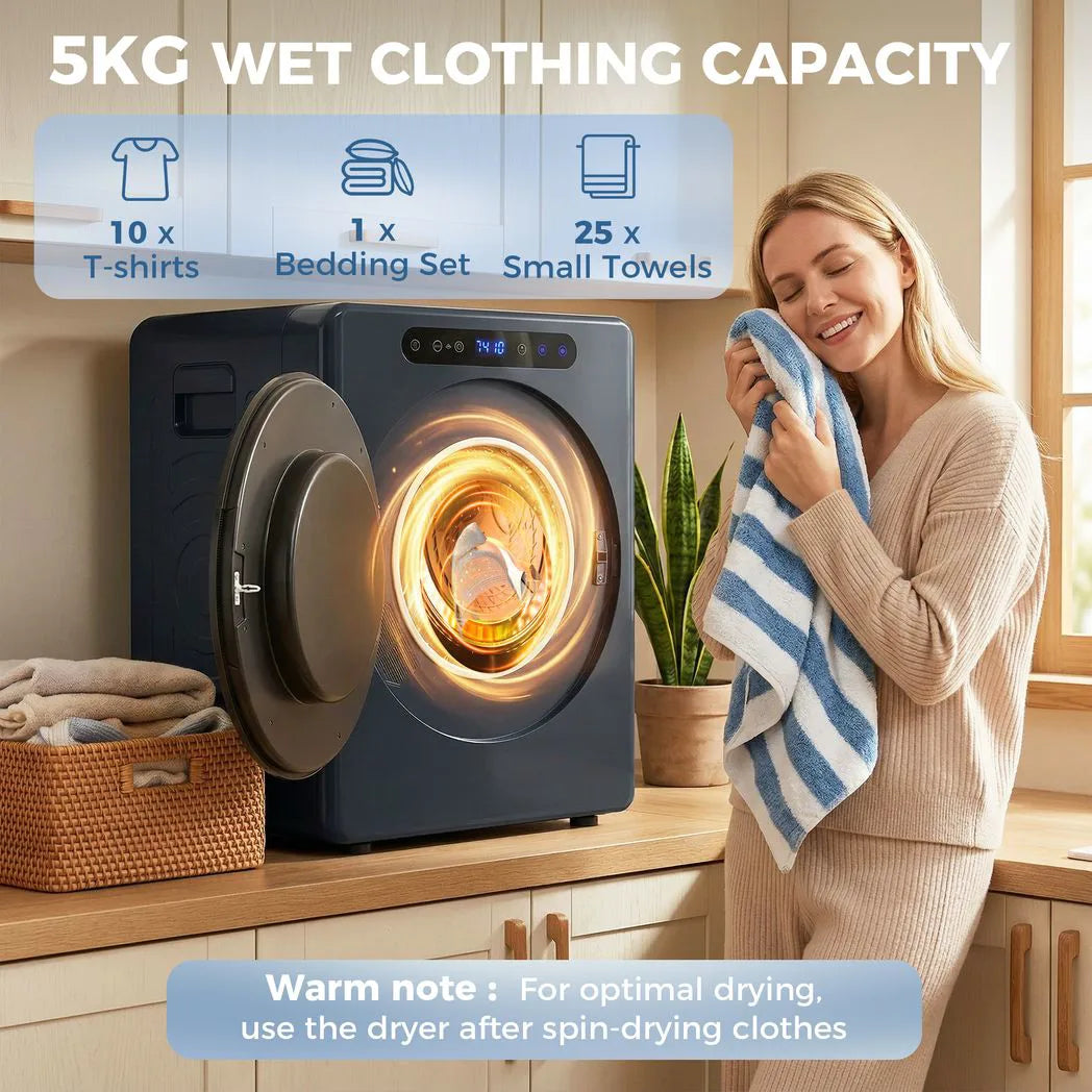 HOMCOM 5kg Compact Vented Tumble Dryer, 1000W with Anti-Crease Reverse Action and ECO Mode – Blue