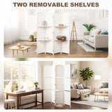 HOMCOM 4 Panel Folding Room Divider with Two Shelves & Arched Top – Freestanding Privacy Screen, 160 x 170cm, White
