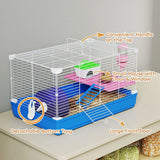 PawHut 2-Tier Portable Hamster Cage Starter Kit with Handle, Exercise Wheel, Water Bottle & Dishes – Blue