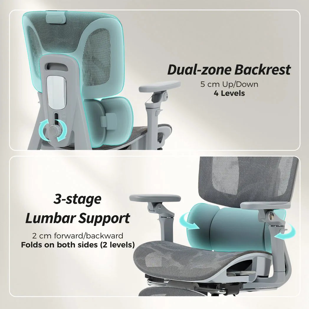 HOMCOM Ergonomic High Back Mesh Office Chair with 6D Armrests and 135° Recline – Footrest Desk Chair, Grey