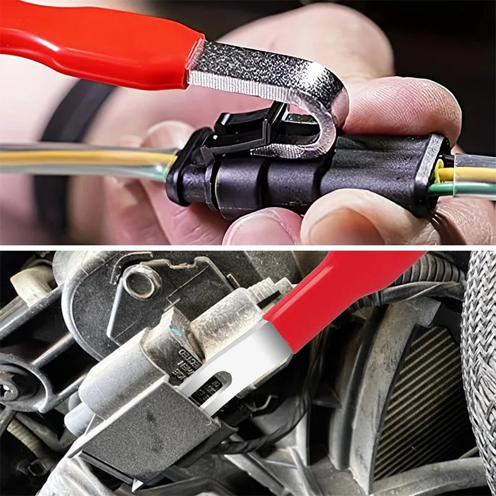 Automotive Electrical Terminal Connector Removal Tool – Dual-Ended Steel Separator with Rubber Grip for Car Repair, Red