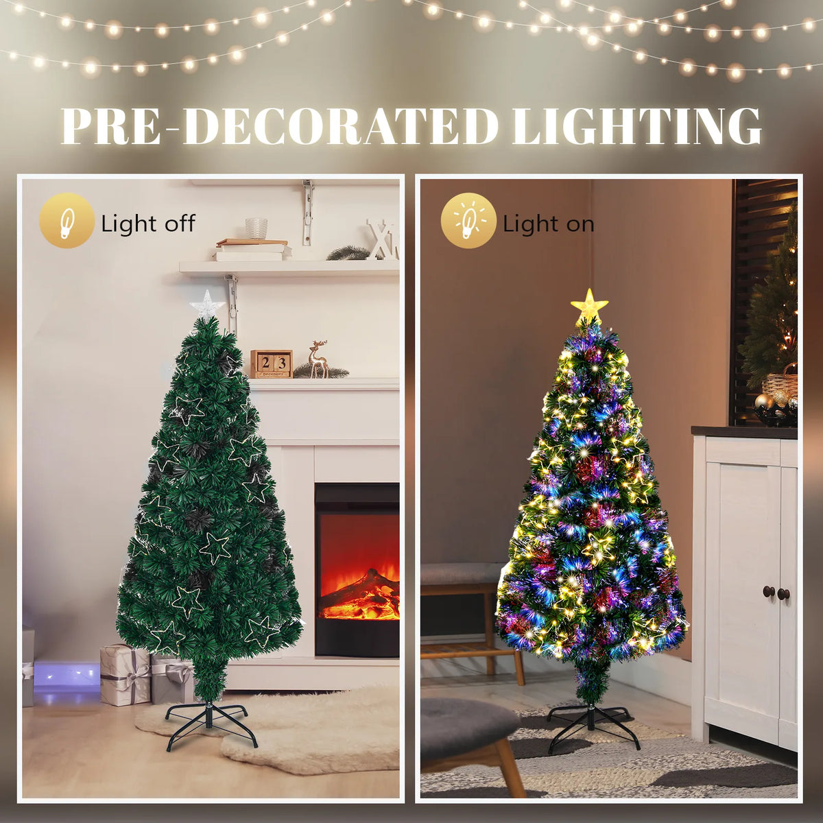 4ft Pre-Lit Fibre Optic Christmas Tree with Star Topper – 130 Branch Tips, Green