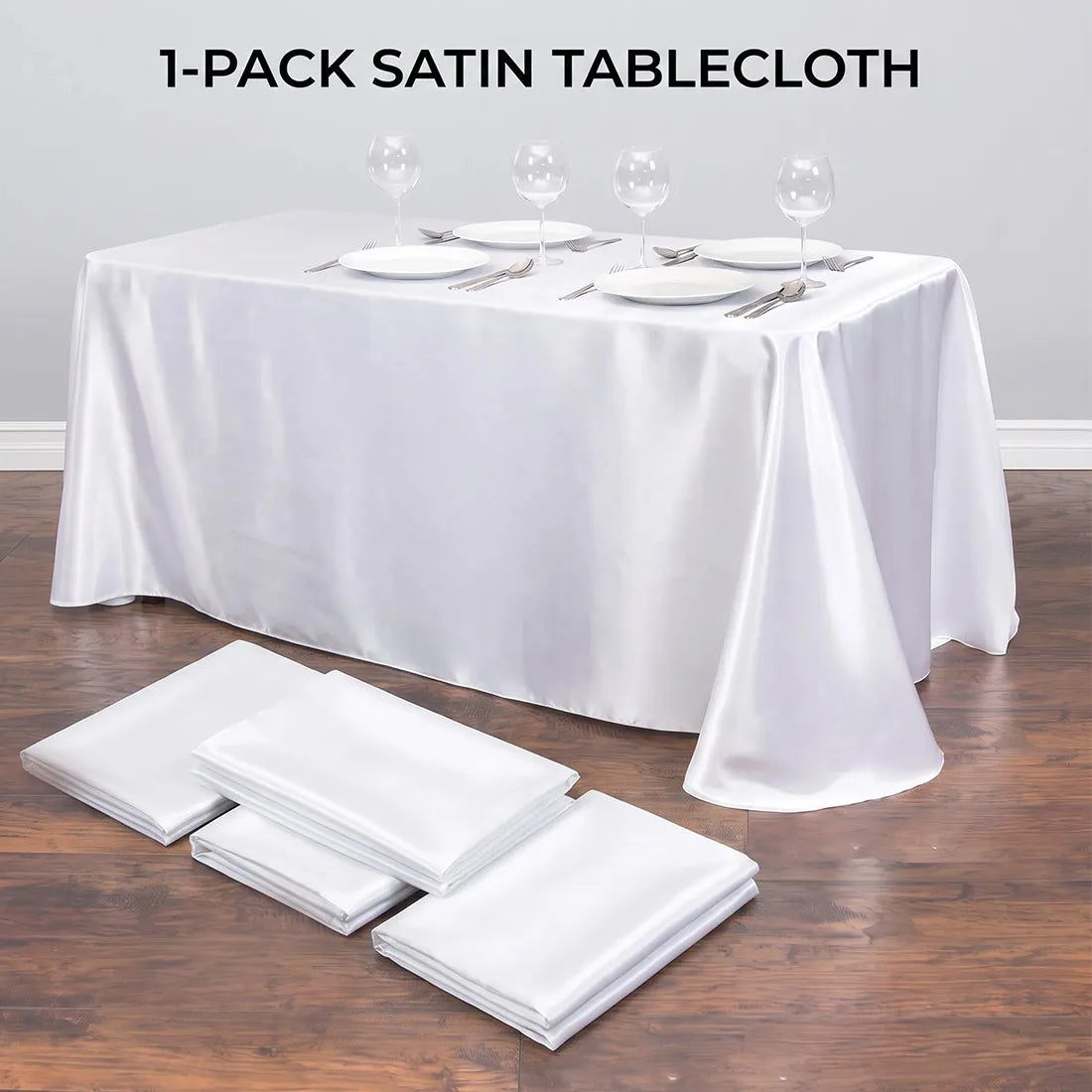 Rectangular Polyester Tablecloth with Bound Edge, 160 x 145cm – Seamless Wedding & Party Table Cover, White