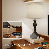 HOMCOM Set of 2 Bedside Table Lamps with USB-A and USB-C Ports – 3-Colour LED, Black and Beige