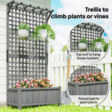 Outsunny Raised Garden Bed with Trellis and Hanging Roof, Fir Wood Planter with Drainage Holes for Vegetables & Flowers, Dark Grey