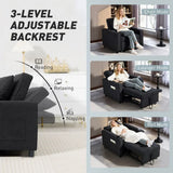 HOMCOM 3-in-1 Single Sofa Bed with Three-Level Back, Cup Holders and Pillow – Convertible Sleeper Chair Bed, Black