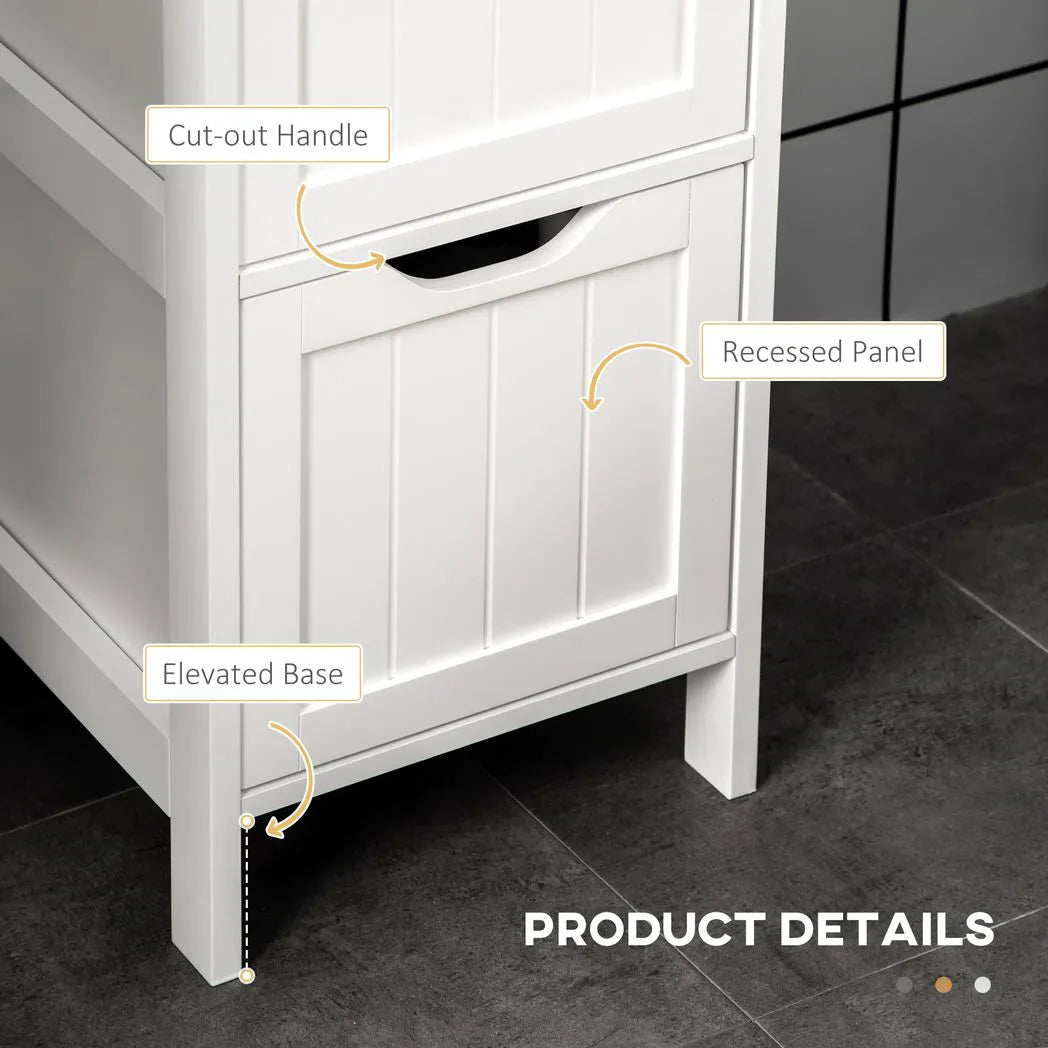 HOMCOM Narrow Floor Bathroom Cabinet with 3 Drawers and 2 Open Shelves – Slim Freestanding Storage, White