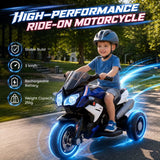 HOMCOM Kids Electric Motorcycle, 6V Three-Wheel Ride-On with LED Headlight, Music & Horn – Ages 3-5, Blue