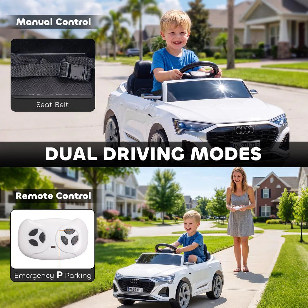 AIYAPLAY Licensed Audi Q8 e-tron Sportback 12V Kids Ride-On Car with Remote Control & Four-Wheel Suspension – White