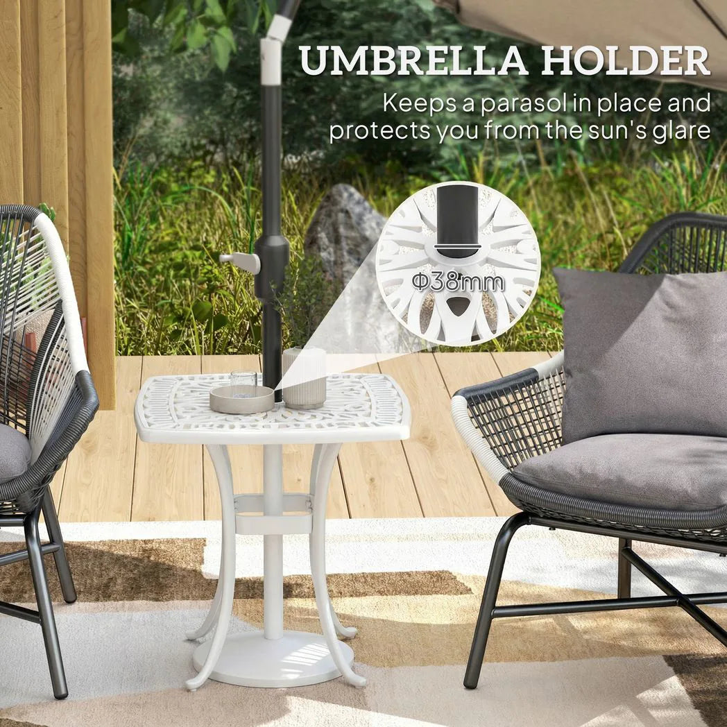 Outsunny Cast Aluminium Garden Side Table with 38mm Parasol Hole and Floral Top, 54cm