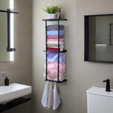Wall Mounted Towel Rack, 3-Tier Self-Adhesive Matte Black Carbon Steel Bathroom Storage Shelf – 74cm Tall