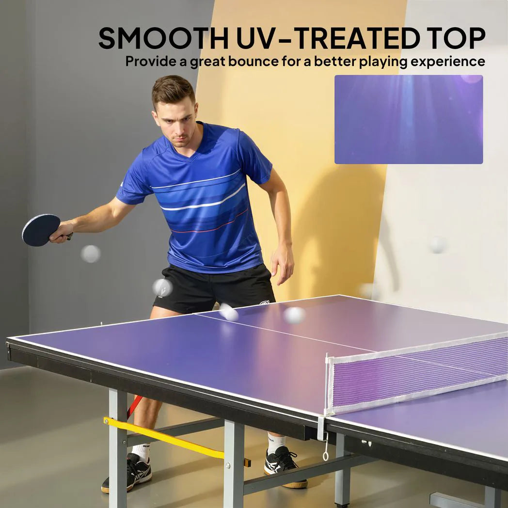 SPORTNOW 9ft Folding Table Tennis Top with Net & Foam Padding – Ping Pong Conversion Top, Blue