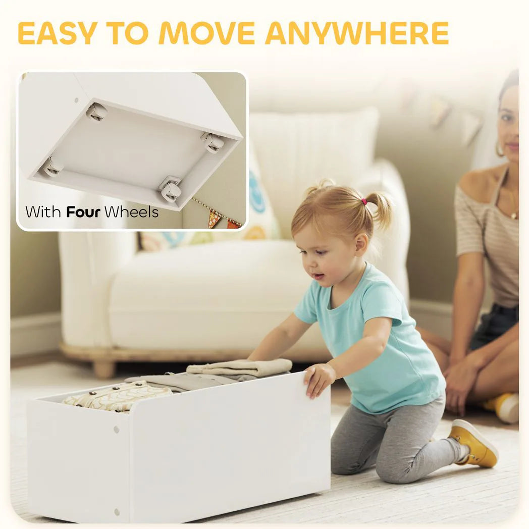 AIYAPLAY 3-Tier Kids Bookshelf & Toy Organiser with 6 Bins and Rolling Toy Box – Multicoloured
