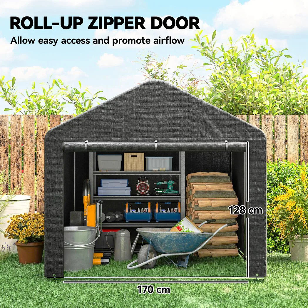 Outsunny 6.6 x 7.8ft Portable Storage Shed with Roll-Up Zipper Door – Waterproof Bike Tent, Dark Grey