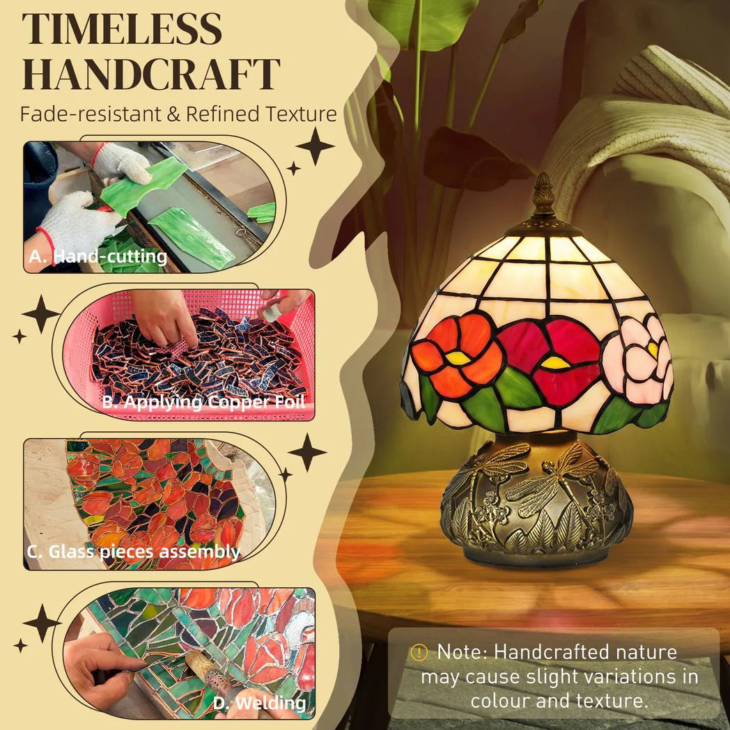 HOMCOM Handcrafted Classic Stained Glass Bedside Lamp