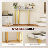HOMCOM Faux Marble Console Table with Steel Frame – Narrow 100cm Entryway Table with Anti-Tip Device, White