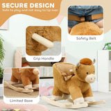 AIYAPLAY Baby Rocking Horse with Safety Belt and Wooden Base – Cow Animal Rocker for Children, Brown