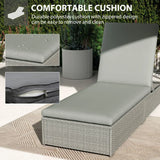Outsunny Rattan Sun Lounger with Cushion – Five-Position Reclining Garden Lounger Bed, Light Grey