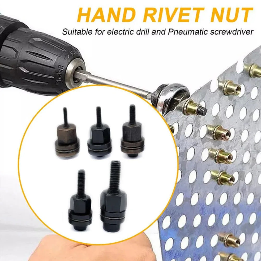 5 Piece Hand Rivet Nut Tool Set with M3, M4, M5, M6 & M8 Nut Heads – Manual Riveter for Home DIY