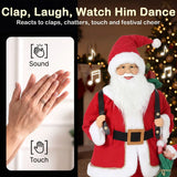HOMCOM 4ft Singing Dancing Santa Claus with Sack and Hanging Elf – Animated Christmas Figure, Sound and Touch Activated